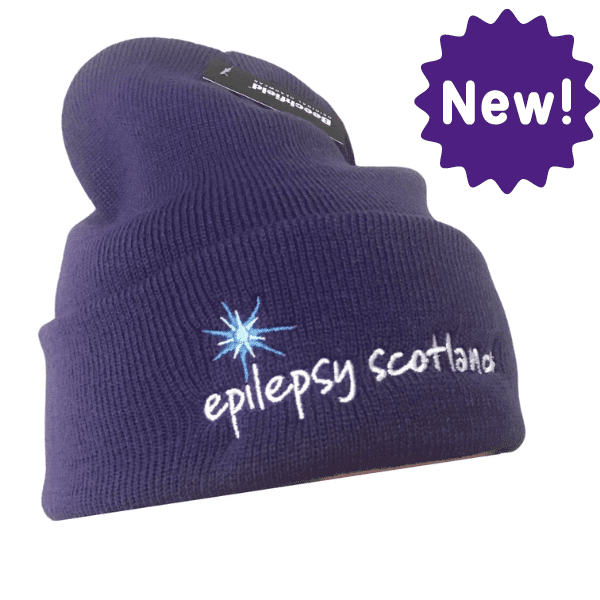 Purple beanies with Epilepsy Scotland logo